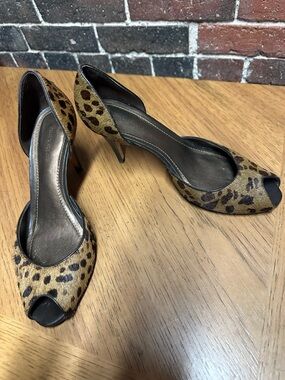 Ann Taylor Leopard Print Peep-Toe Heels - Brown Black